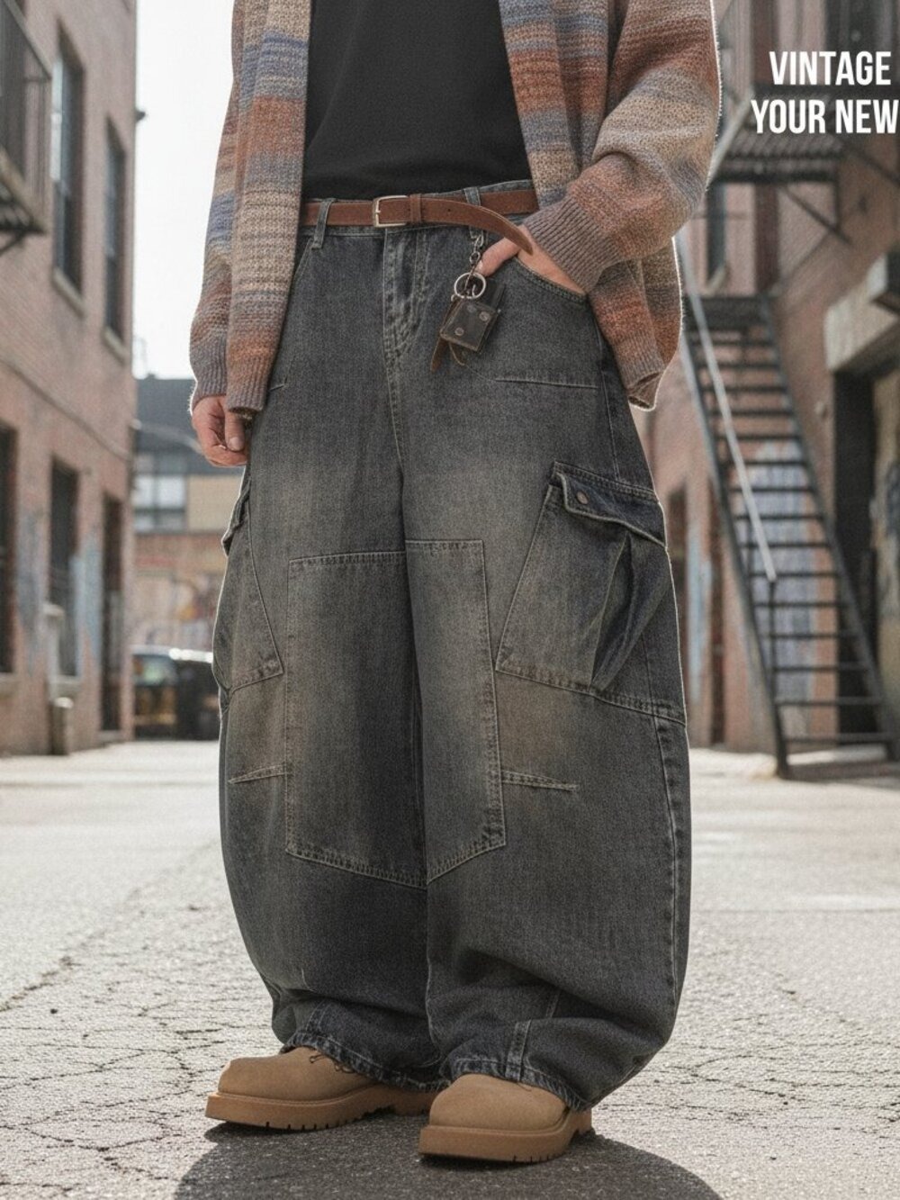 Women's Grey Baggy Jeans High Waisted Wide Leg Oversized Denim Pants